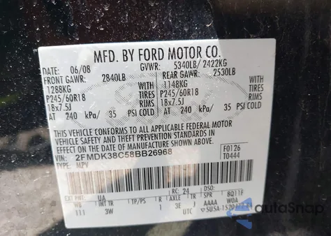 2008 Ford Edge Sel from USA, damaged, VIN 2FMDK38C58BB26968